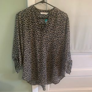 Women’s Top Shirt Blouse XL Polyester Tan/Black